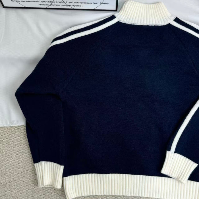 Color-block Long-sleeve Stand-collar Sweater