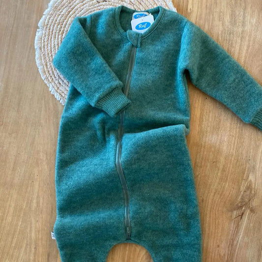 Combinaison de nuit bébé en polaire de laine bio Reiff - Vert Sage