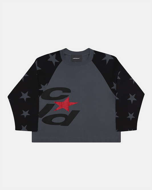 CONSTELLATION LONGSLEEVE GREY - grey star print longsleeve tee, front view - Cold Culture