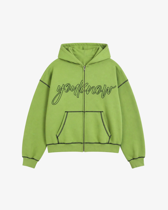 Contrast Stitch Zip Up Hoodie | Kiwi