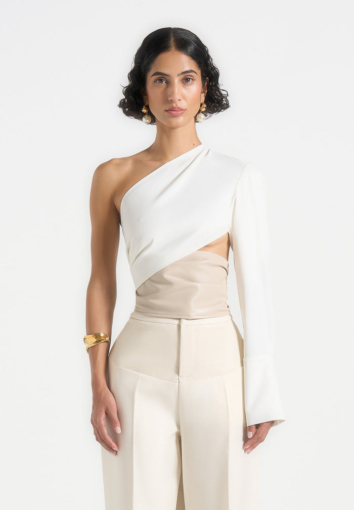 coralie-one-sleeve-leather-wrap-top-white