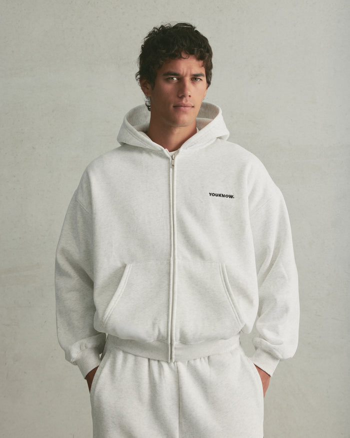 Core Zip Up Hoodie | White Marle