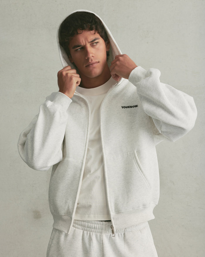 Core Zip Up Hoodie | White Marle