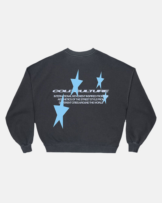 COSMOS ARC CREWNECK INDIA INK - dark navy oversized crewneck sweatshirt, back view - Cold Culture