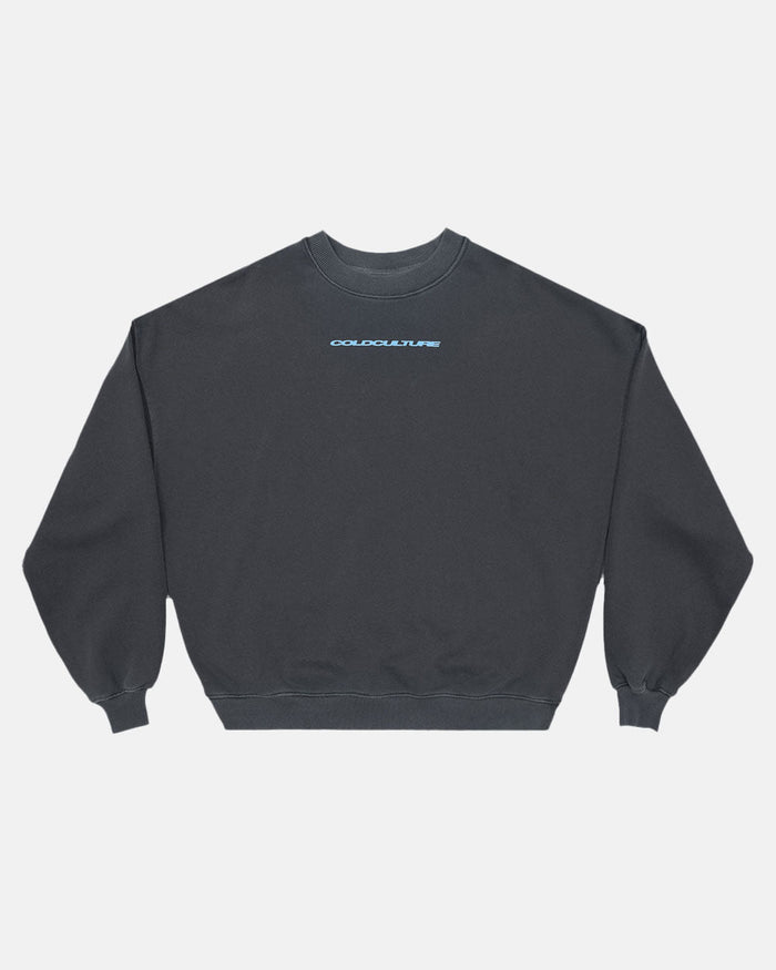 COSMOS ARC CREWNECK INDIA INK - dark navy oversized crewneck sweatshirt, front view - Cold Culture
