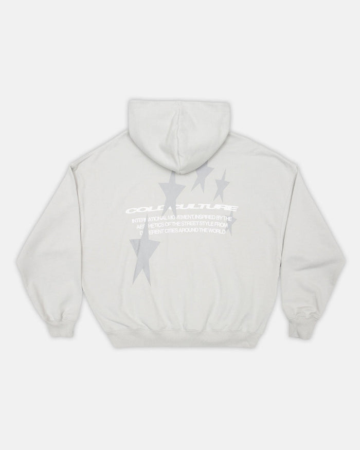 COSMOS ARC HOODIE LIGHT GREY - light grey oversized hoodie, back view - Cold Culture