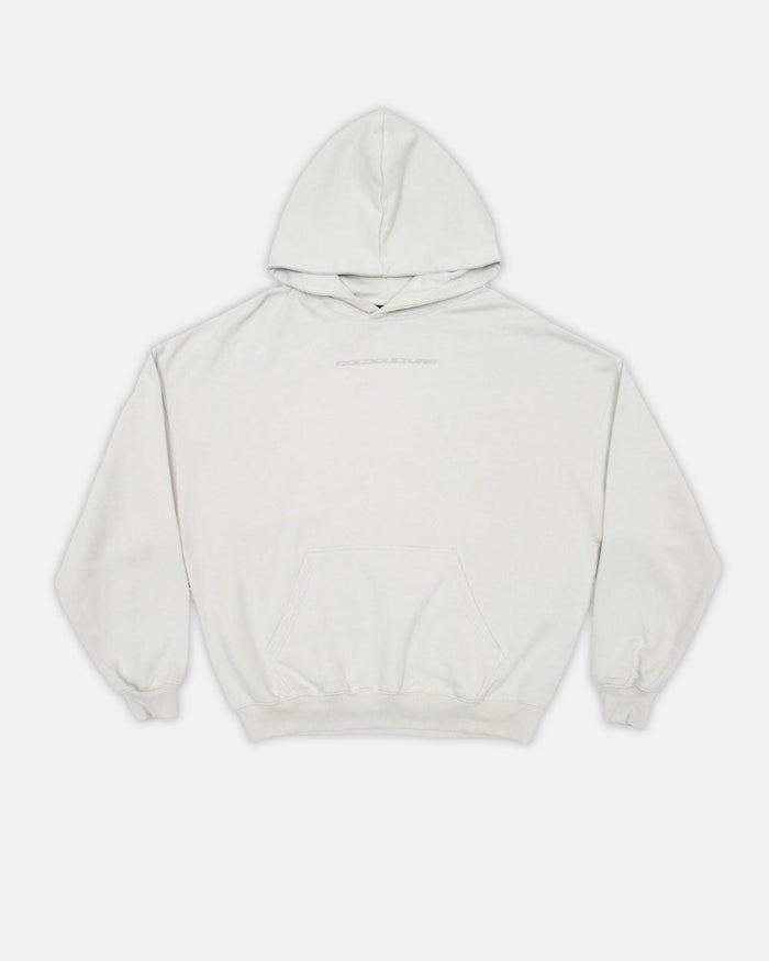 COSMOS ARC HOODIE LIGHT GREY - light grey oversized hoodie, front view - Cold Culture