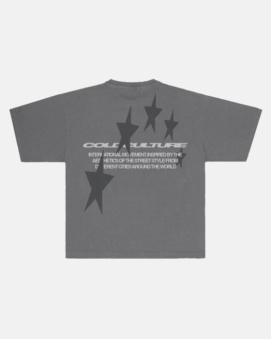 COSMOS ARC TEE SMOKEY GREY - washed grey oversized tee, back view - Cold Culture
