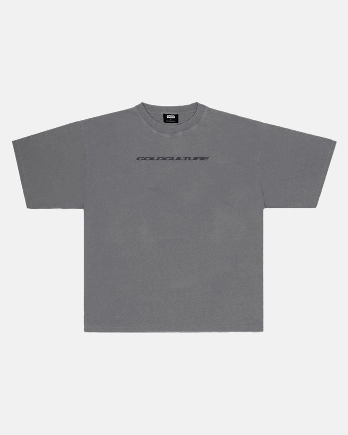 COSMOS ARC TEE SMOKEY GREY - washed grey oversized tee, front view - Cold Culture