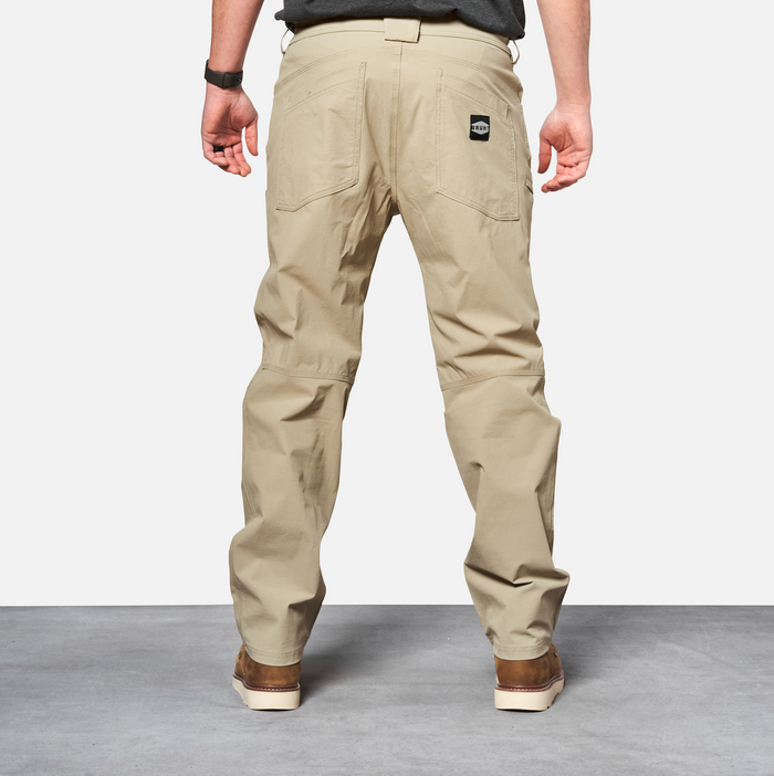 Back of BRUNT water-resistant lightweight breathable costello work pant in khaki
