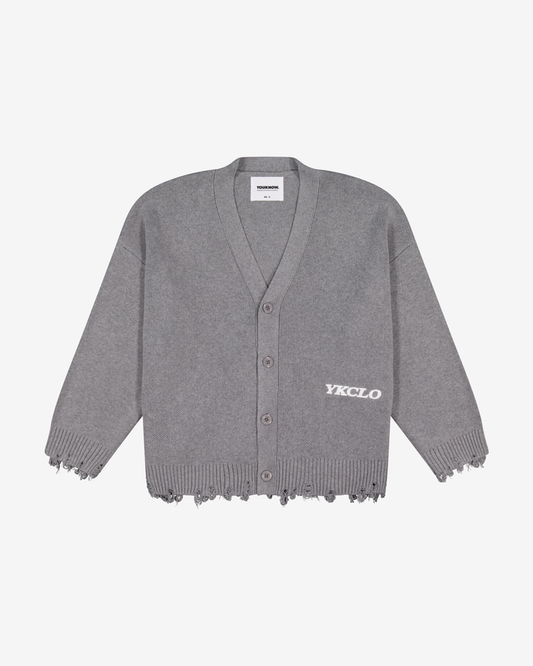 Cotton Knit Boxy Cardi | Distressed Grey Melange