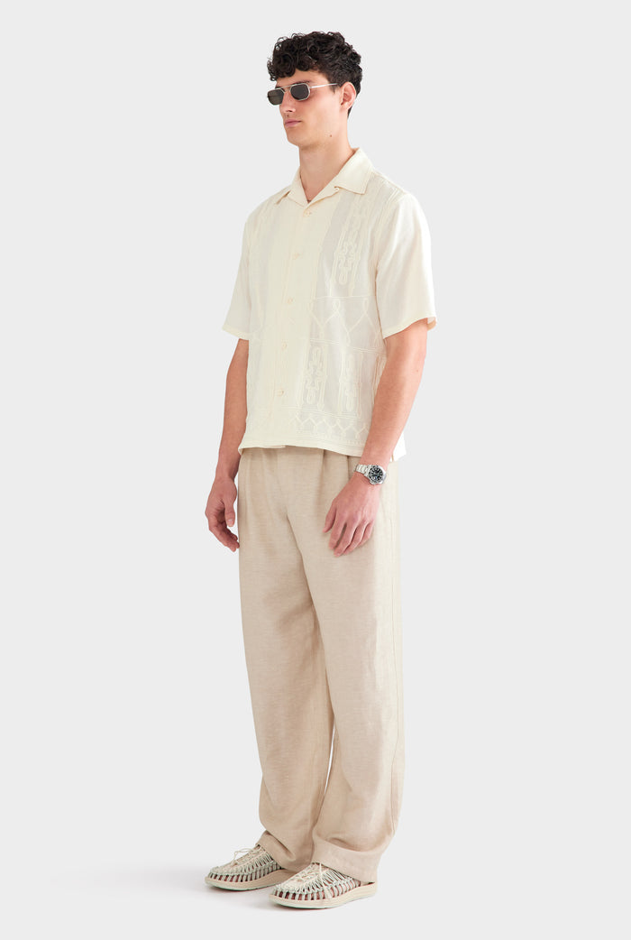 Cotton Mesh Embroidered Shirt - Natural