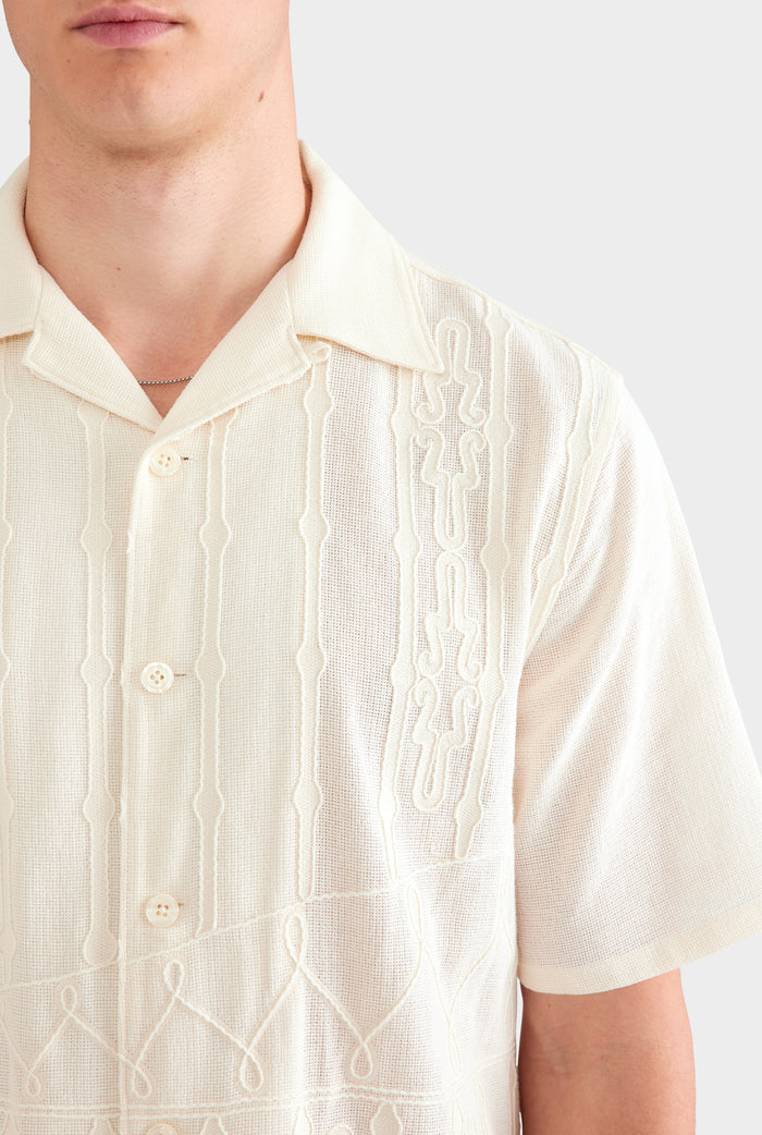 Cotton Mesh Embroidered Shirt - Natural