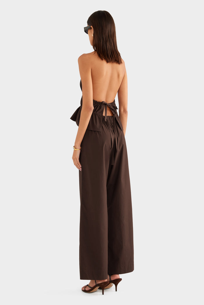 Cotton Poplin Halter Top - Dark Chocolate - XS