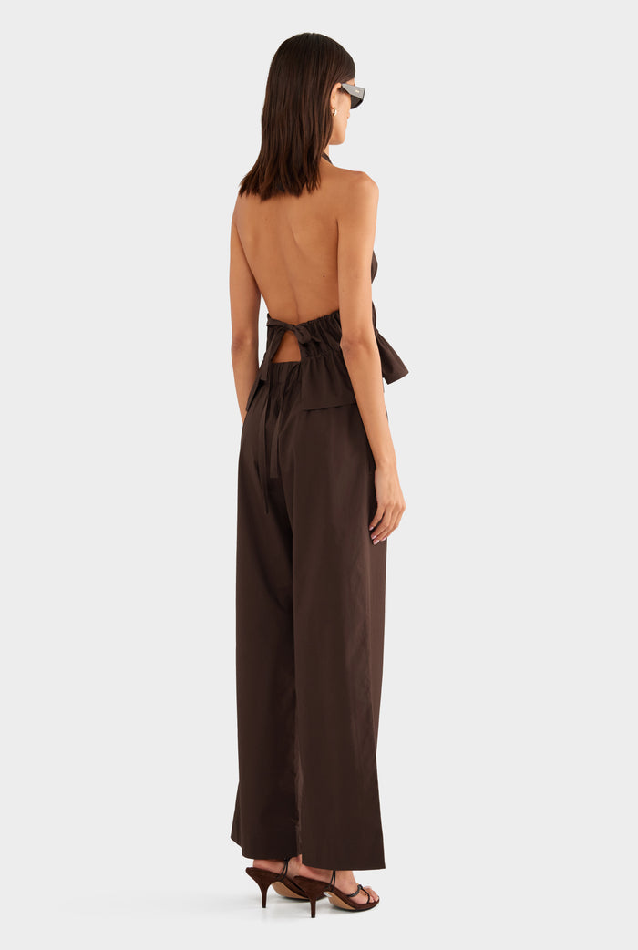 Cotton Poplin Halter Top - Dark Chocolate - XS