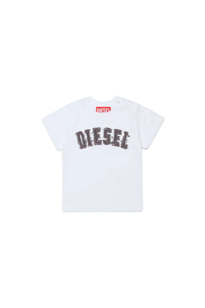 Cotton T-shirt with frayed-effect logo
