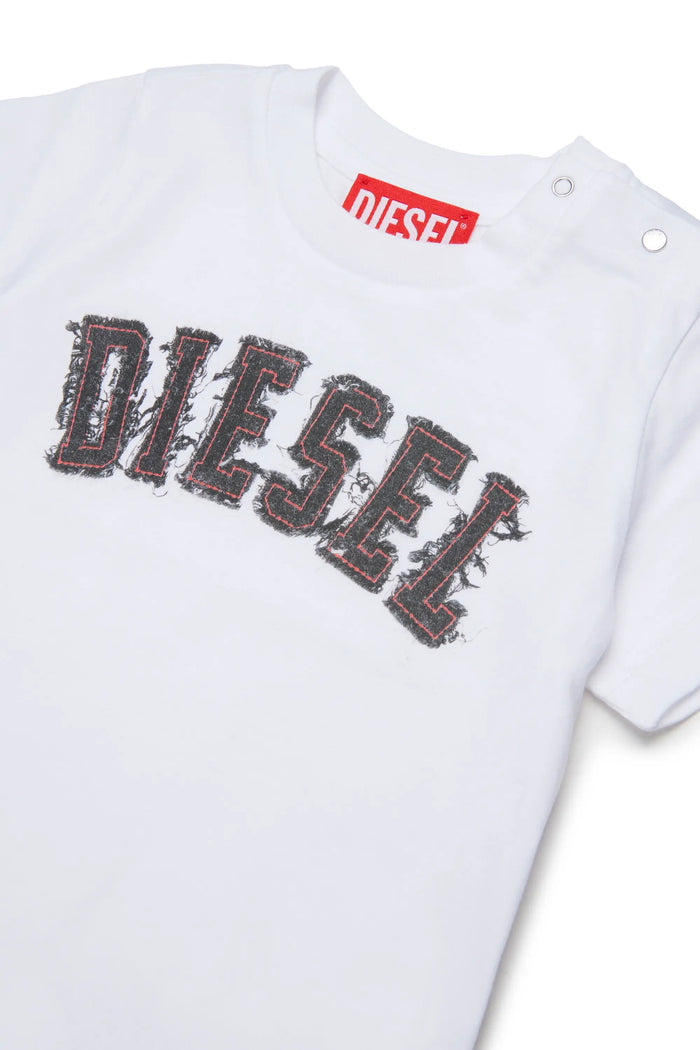 Cotton T-shirt with frayed-effect logo