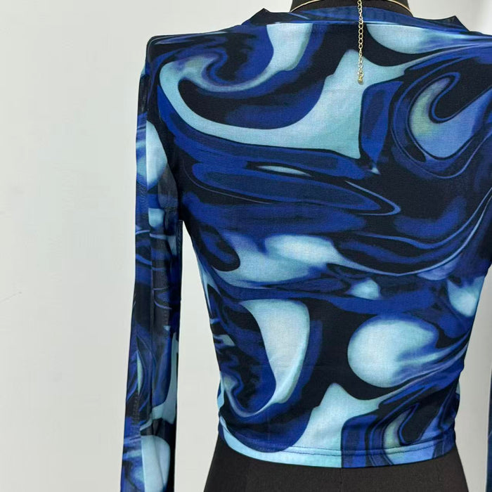 Crew Neck Pullover Printed Crop Top