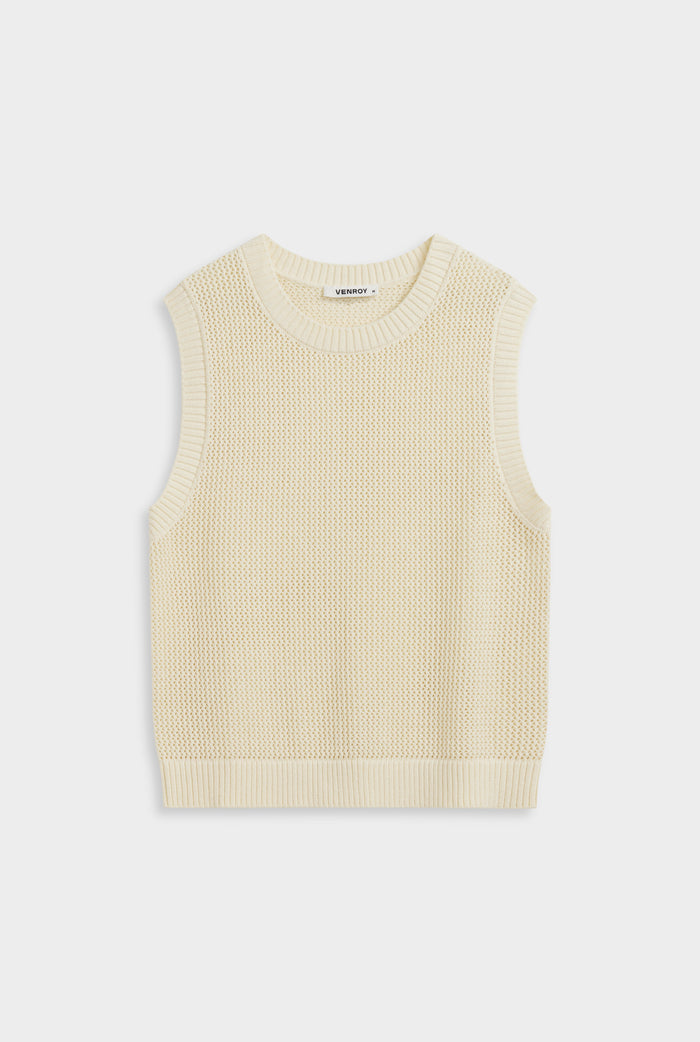 Venroy Crochet Knit Tank - Cream