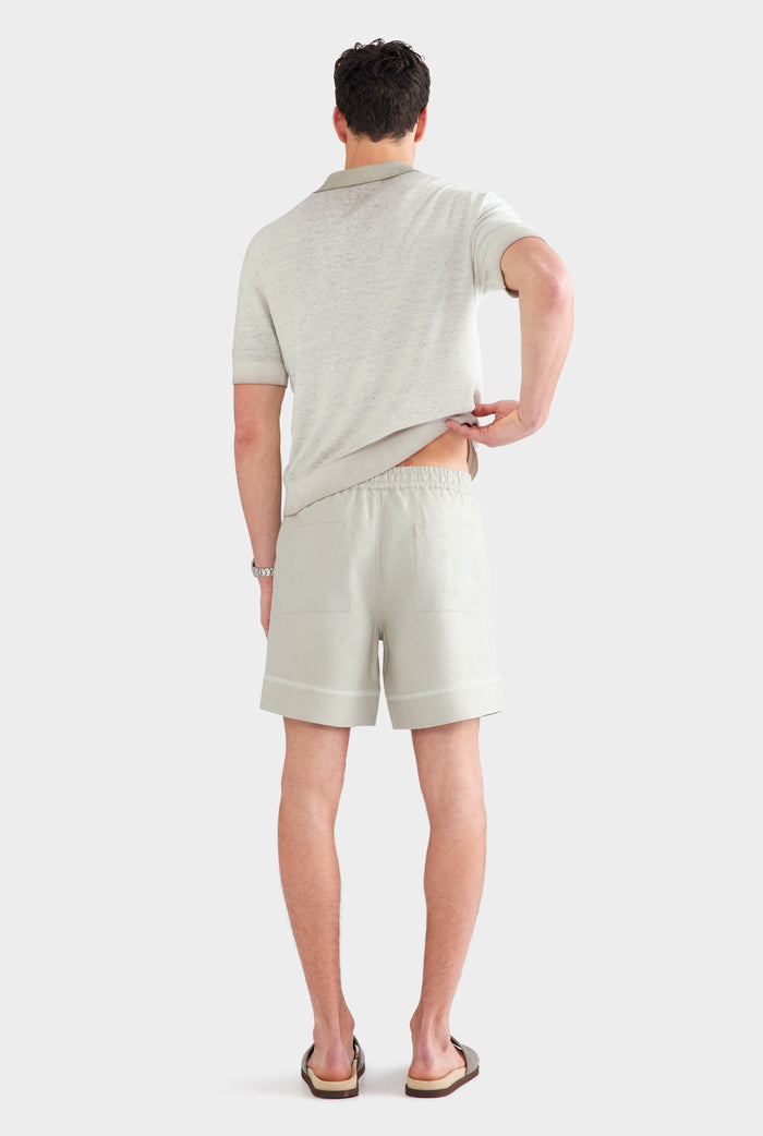 Crochet Stitch Linen Short - Fog/White