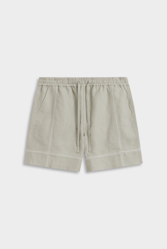 Venroy Crochet Stitch Linen Short - Fog/White