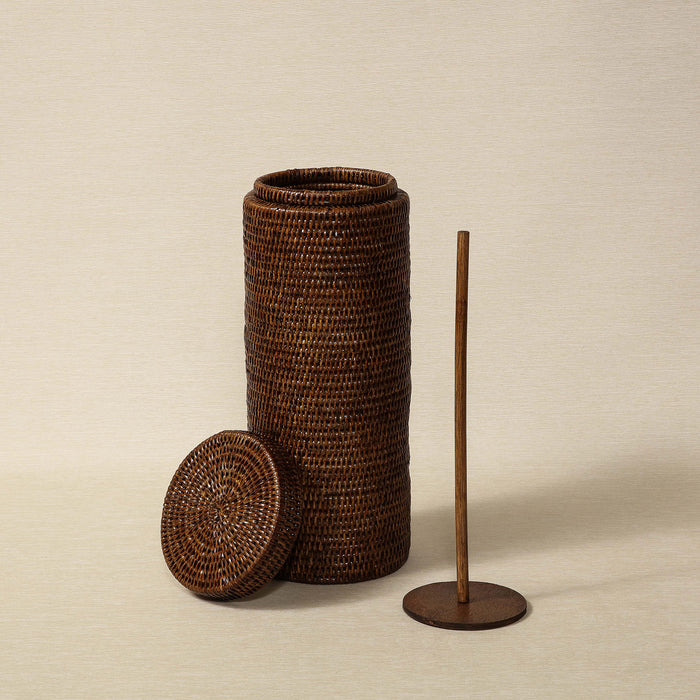 Cylindrical rattan toilet tissue holder