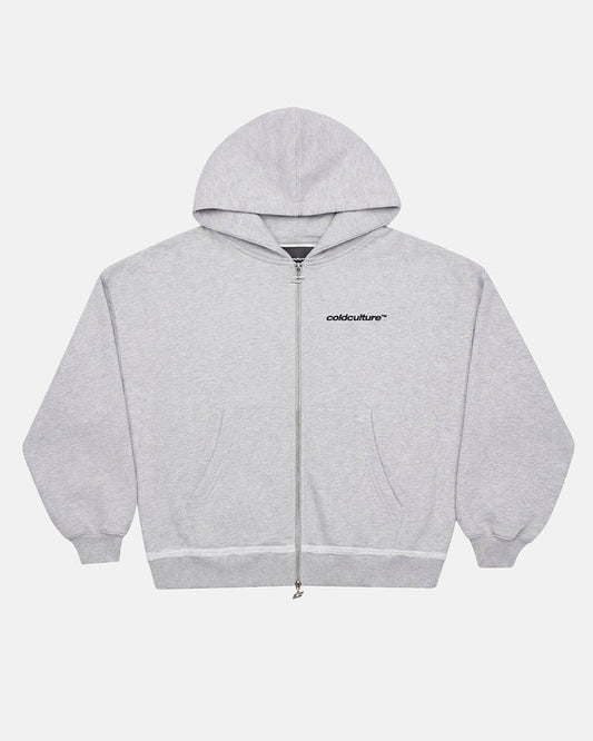 DAILY SET ZIP UP GREY MELANGE - grey melange zip-up hoodie, front view - Cold Culture
