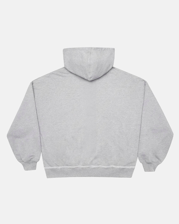 DAILY SET ZIP UP GREY MELANGE - grey melange zip-up hoodie, back view - Cold Culture