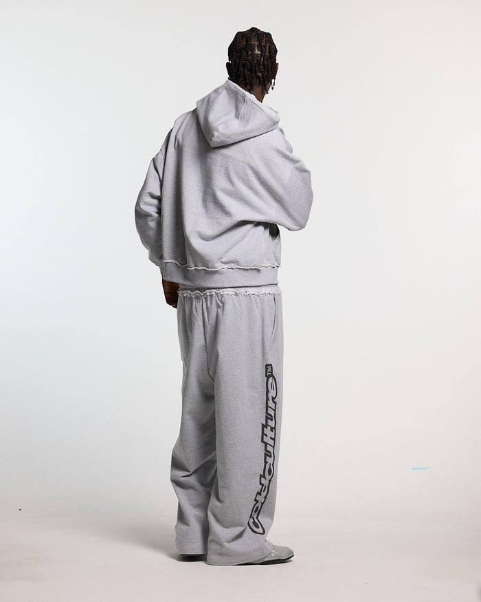 DAILY SET ZIP UP GREY MELANGE - grey melange zip-up hoodie, back view on male model - Cold Culture #man