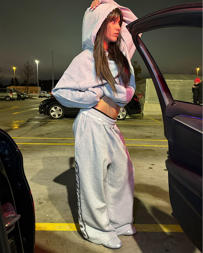 DAILY SET ZIP UP GREY MELANGE - grey melange zip-up hoodie, street style shot - Cold Culture