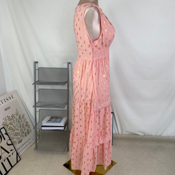 Deep V sleeveless chiffon dress