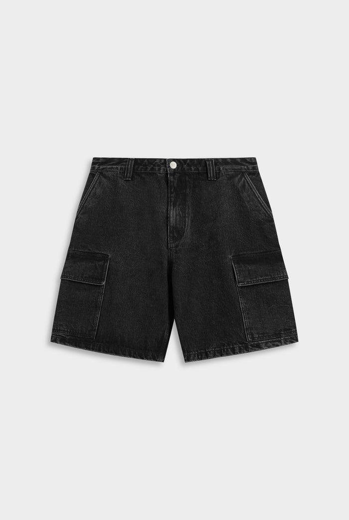 Venroy Denim Cargo Short - Washed Black