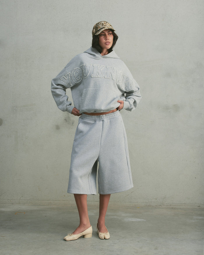 Distressed Applique Hoodie | GREY MARLE