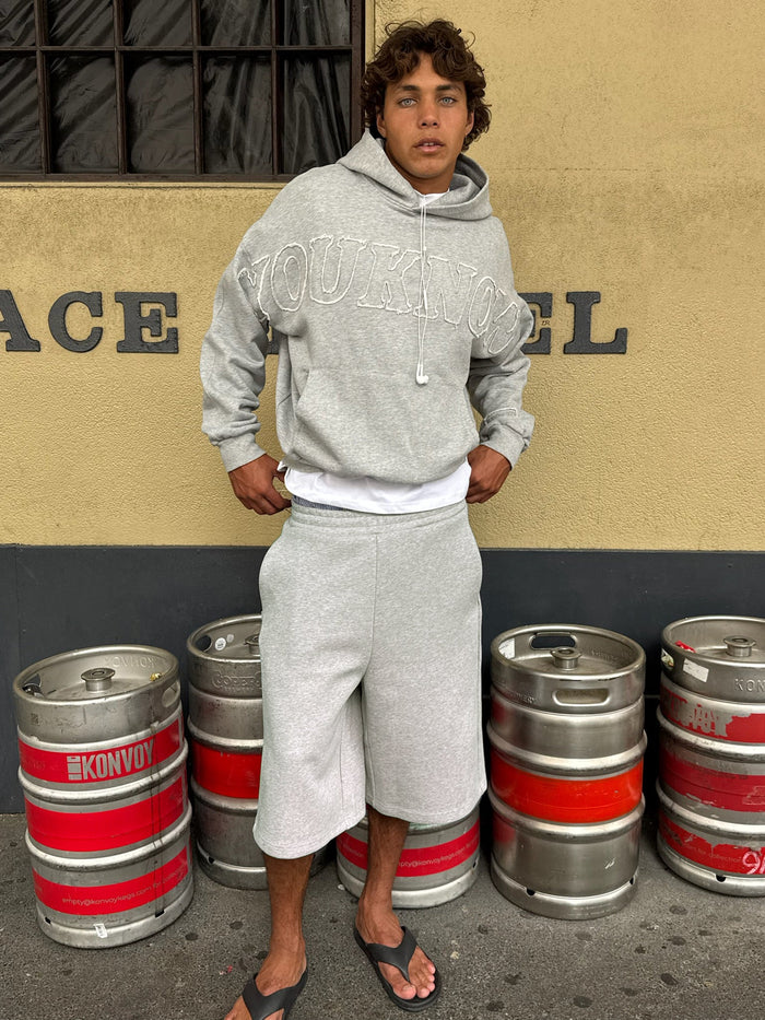 Distressed Applique Hoodie | GREY MARLE