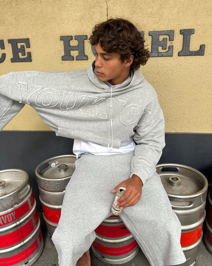 Distressed Applique Hoodie | GREY MARLE
