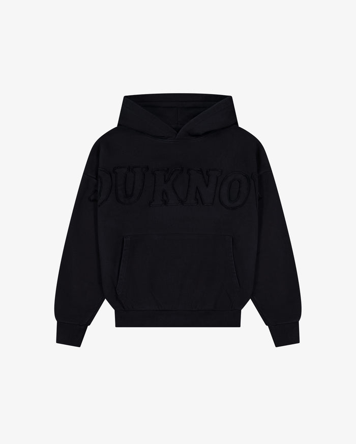 Distressed Applique Hoodie | Washed Black