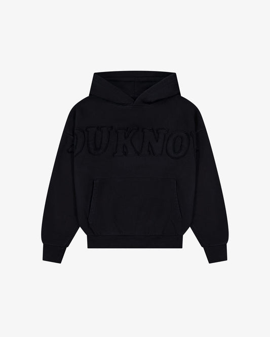 Distressed Applique Hoodie | Washed Black
