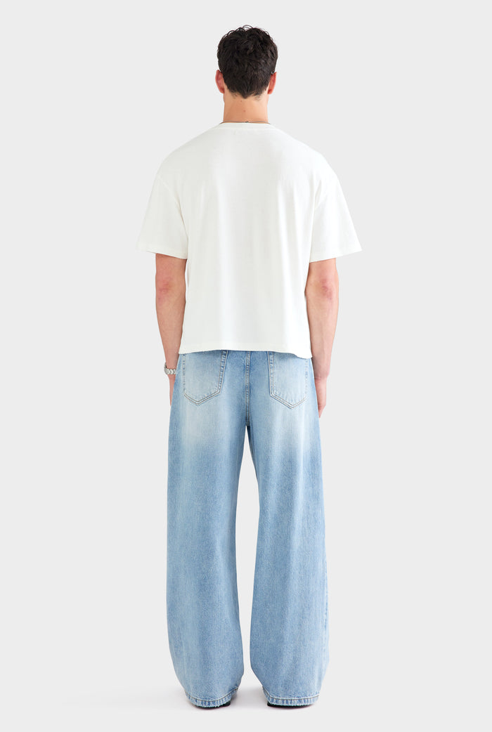 Distressed Cotton Linen T Shirt - Off White