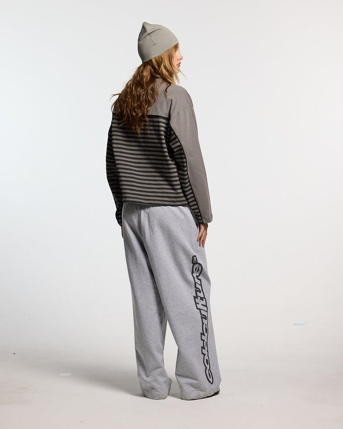 DOUBLE SIDED LONGSLEEVE DARK GREY - dark grey striped longsleeve tee, back view on female model - Cold Culture #woman
