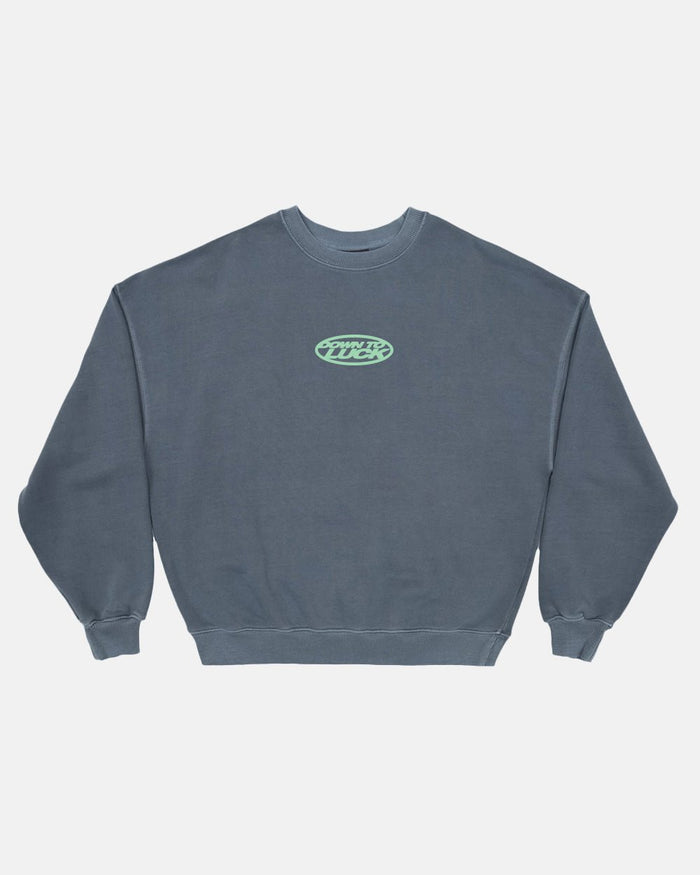 DOWN TO LUCK CREWNECK DARK BLUE - dark blue oversized crewneck sweatshirt, front view - Cold Culture