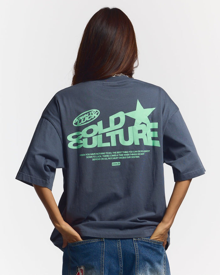 DOWN TO LUCK TEE DARK BLUE - COLD CULTURE #woman