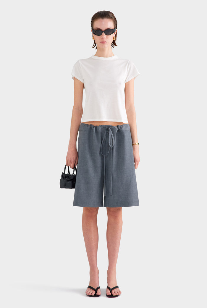 Drawstring Wool Bermuda Short - Dark Grey Marl