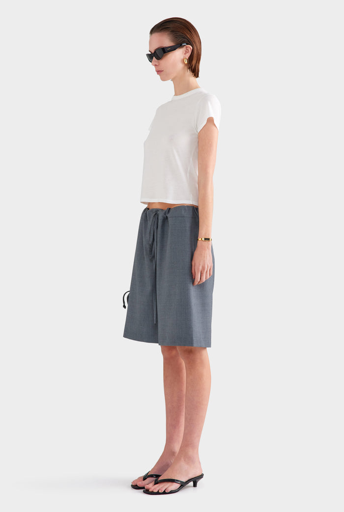 Drawstring Wool Bermuda Short - Dark Grey Marl