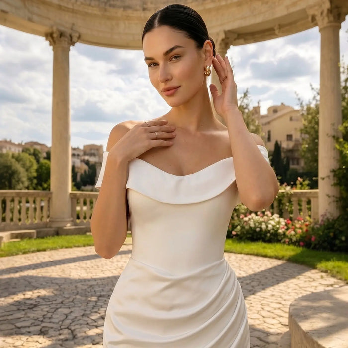 Dreamy Lvory Satin Bodycon Wedding Dress SW724 Sheer Fairy