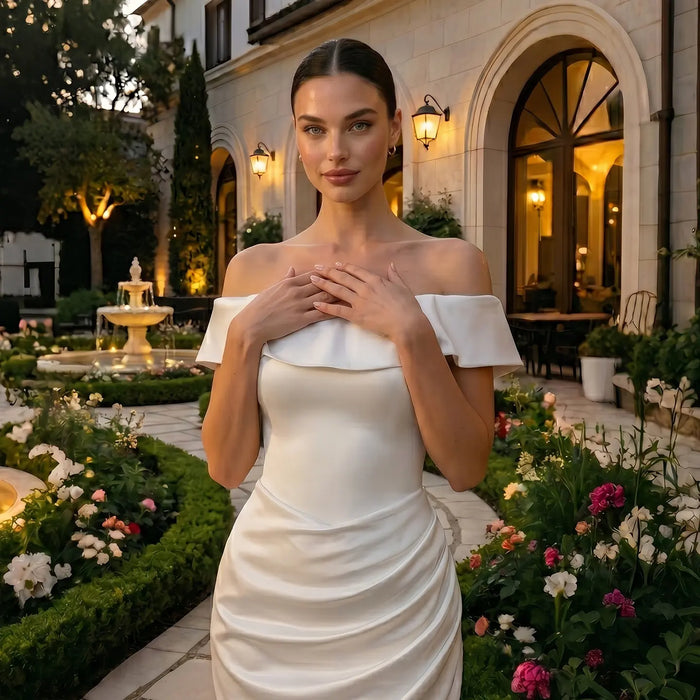 Dreamy Lvory Satin Bodycon Wedding Dress SW724 Sheer Fairy