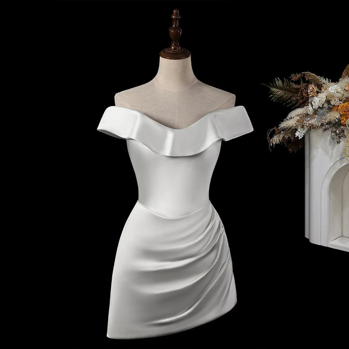 Dreamy Lvory Satin Bodycon Wedding Dress SW724 Sheer Fairy