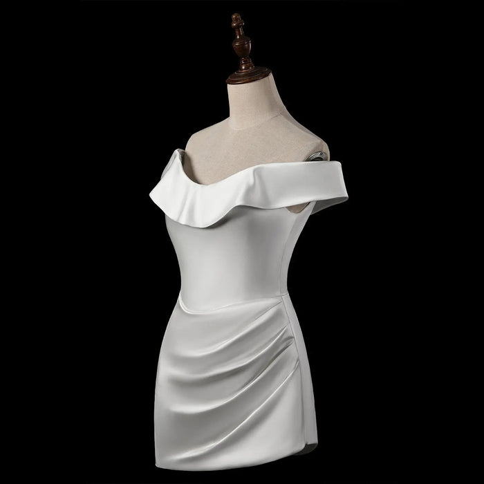 Dreamy Lvory Satin Bodycon Wedding Dress SW724 Sheer Fairy