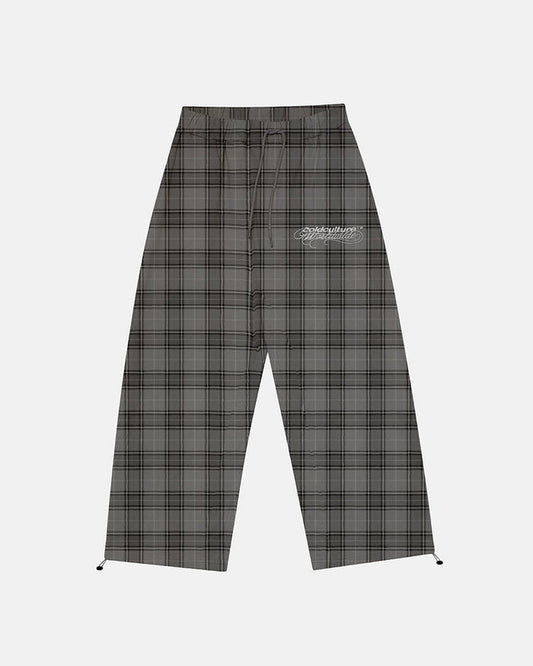 DRIFT SWEATPANTS GREY MIX - grey plaid sweatpants, front view - Cold Culture
