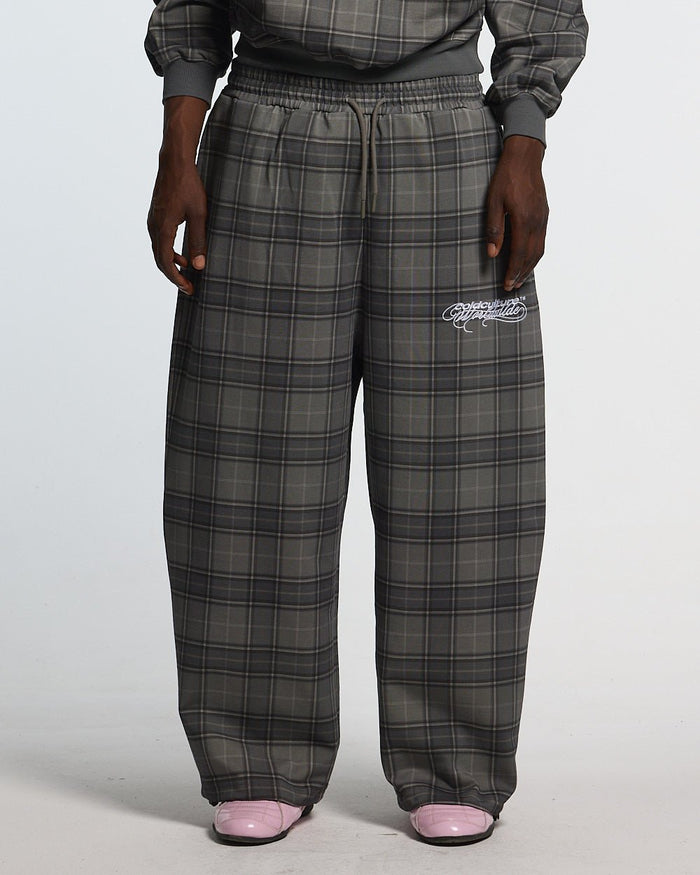 DRIFT SWEATPANTS GREY MIX - grey plaid sweatpants, front view on male model - Cold Culture