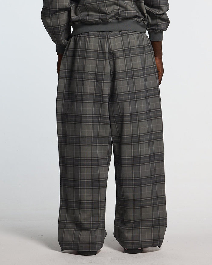 DRIFT SWEATPANTS GREY MIX - grey plaid sweatpants, back view on male model - Cold Culture